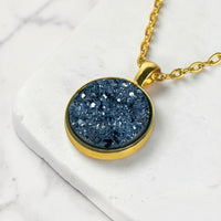 Storm Blue Druzy Resin Necklace | Gold