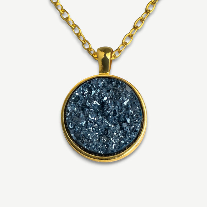 Storm Blue Druzy Resin Necklace | Gold