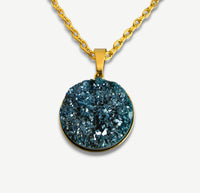 Steel Blue Druzy Resin Necklace | Gold