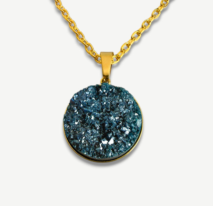 Steel Blue Druzy Resin Necklace | Gold