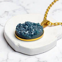 Steel Blue Druzy Resin Necklace | Gold