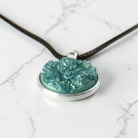 Teal Blue Druzy Resin Necklace | Black Necklace Cord
