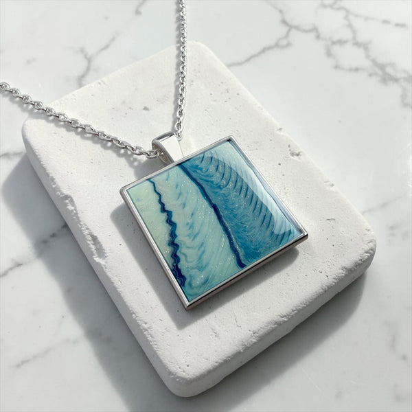 Tidal Veil Resin Pendant Necklace |  Silver