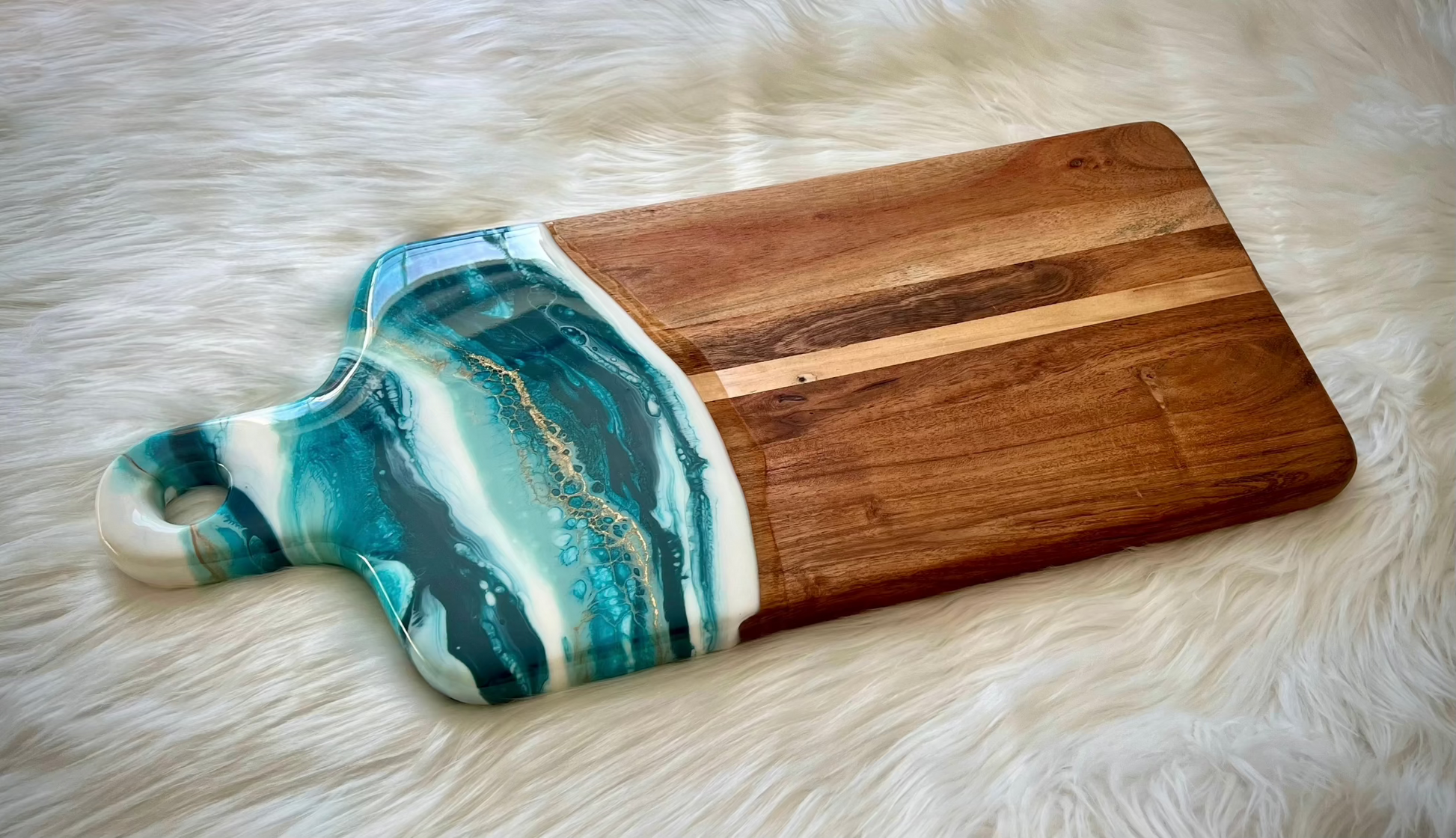 Turquoise, Blues, and Gold Resin Charcuterie Tray