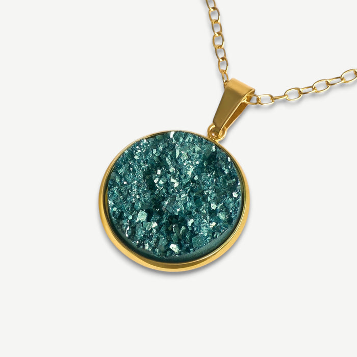Turquoise Druzy Necklace | Gold-Plated Sterling Silver Chain