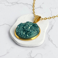 Turquoise Druzy Necklace | Gold-Plated Sterling Silver Chain