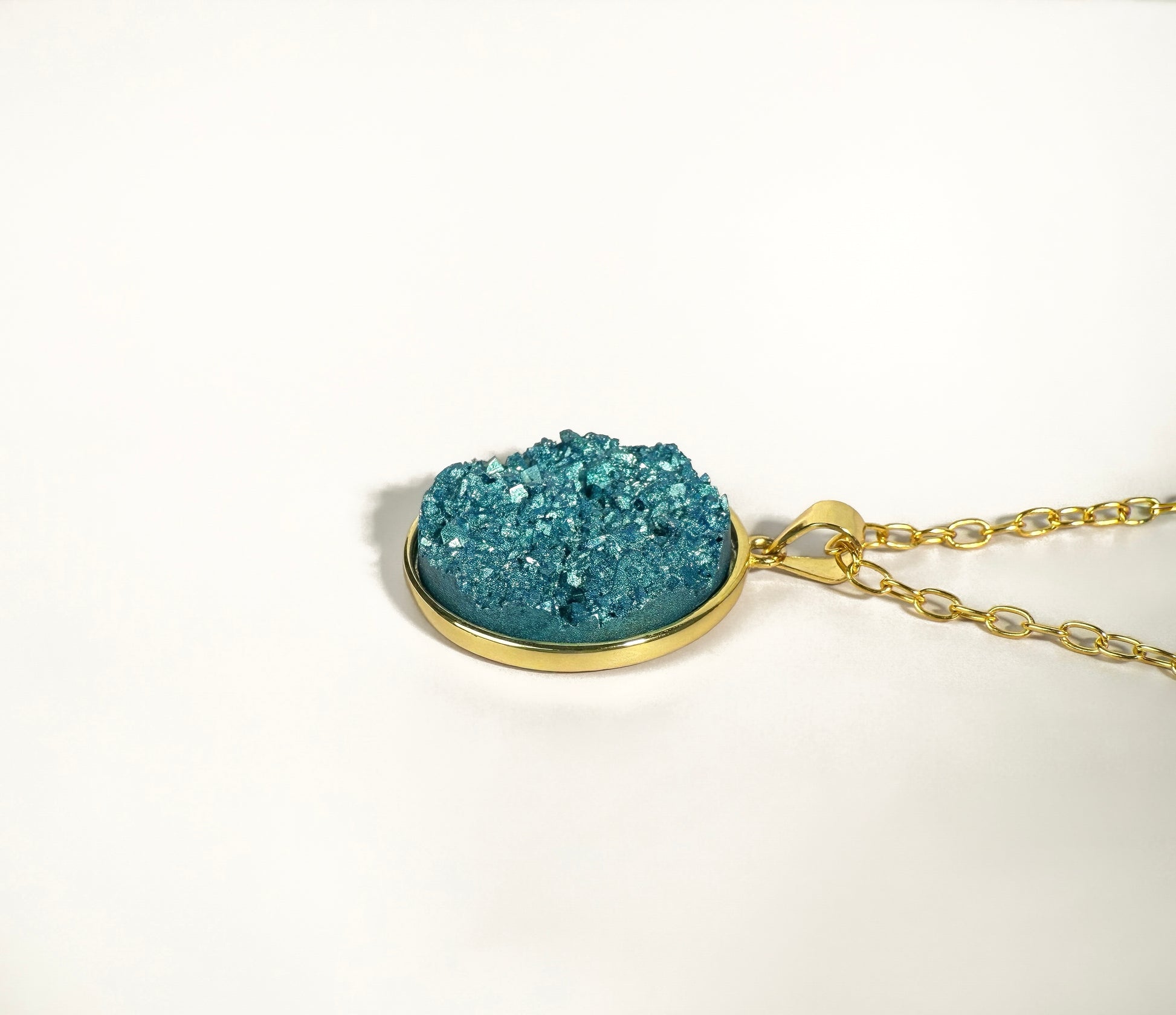 Turquoise-Blue Druzy Resin Necklace- Gold Vermeil Chain and Bezel