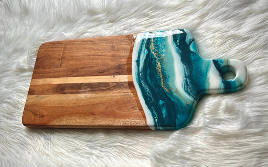 Turquoise, Blues, and Gold Resin Charcuterie Tray