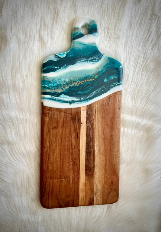 Turquoise, Blues, and Gold Resin Charcuterie Tray