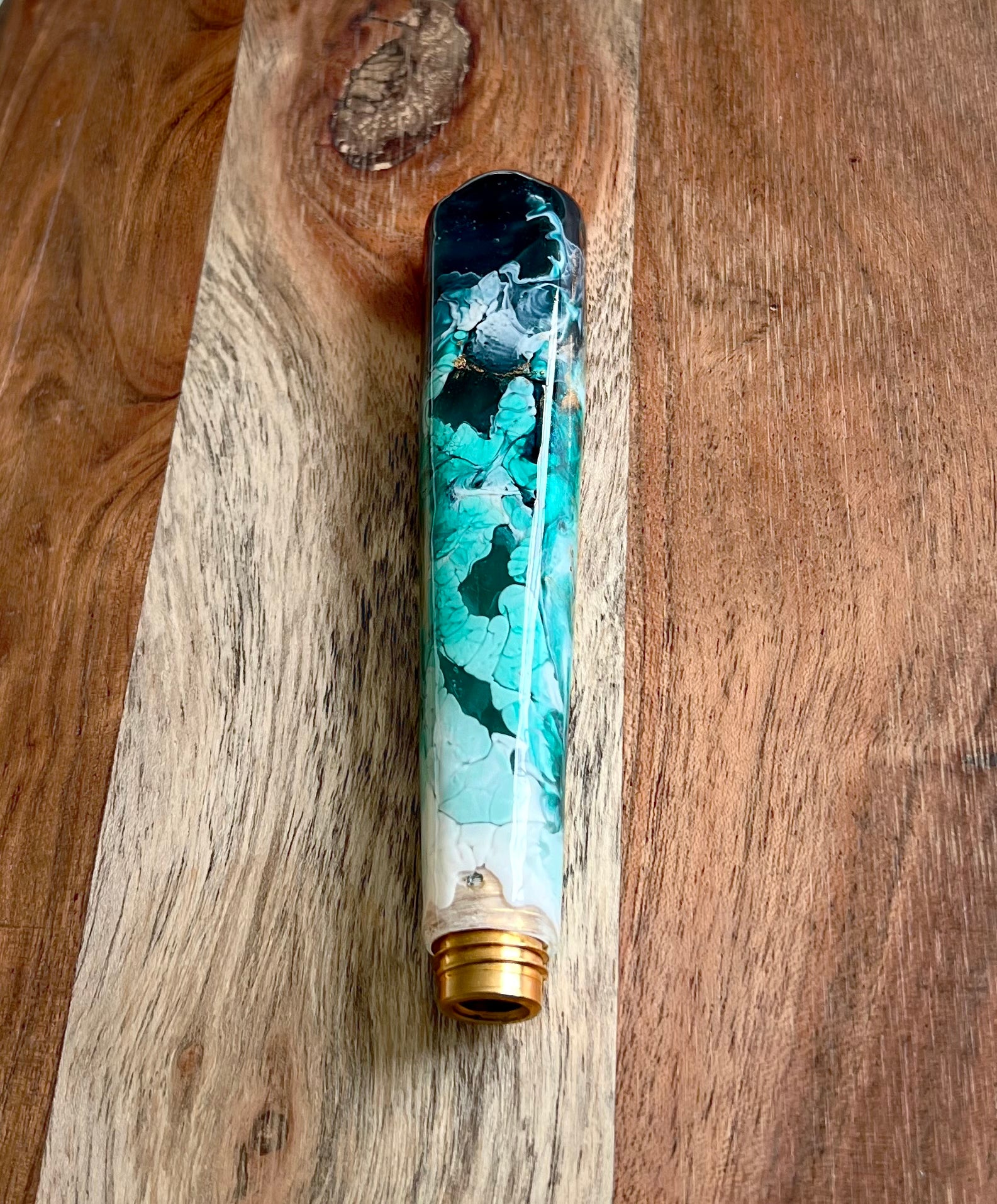 Turquoise, Green, and Gold-Bronze Classic-Shaped Resin Beer Tap Handle