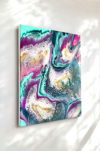 “Celestial Bloom” – 16” x 20” Resin Painting on Cradled Wood Panel