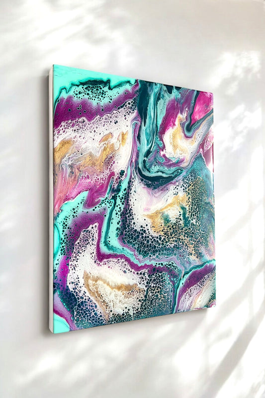 “Celestial Bloom” – 16” x 20” Resin Painting on Cradled Wood Panel