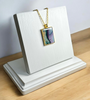 Turquoise, Blue, Maroon, and Gold Small Rectangle Resin Pendant Necklace