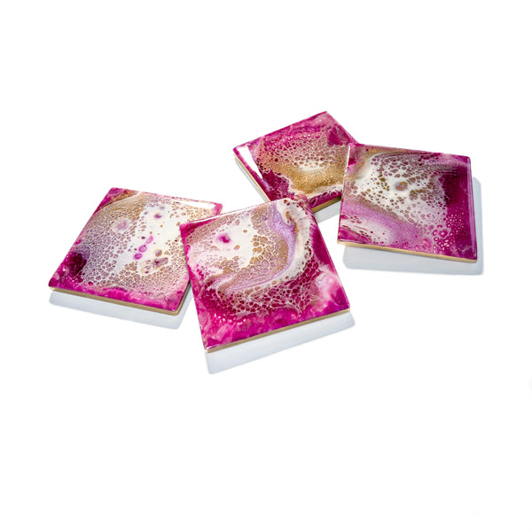 Velvet Cherry Ceramic Resin Coaster Set