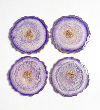 Violet Halo Resin Coaster Set – Handcrafted Agate-Inspired Luxe with Gold Edging (Set of 4)