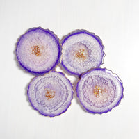 Violet Halo Resin Coaster Set – Handcrafted Agate-Inspired Luxe with Gold Edging (Set of 4)