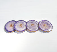 Violet Halo Resin Coaster Set – Handcrafted Agate-Inspired Luxe with Gold Edging (Set of 4)