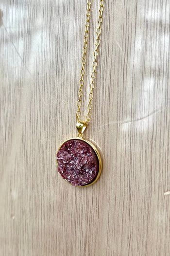 Burgundy Resin Druzy Necklace- Gold-Plated Sterling Silver - L.A. Resin Art