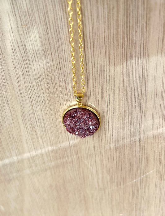 Burgundy Resin Druzy Necklace- Gold-Plated Sterling Silver - L.A. Resin Art