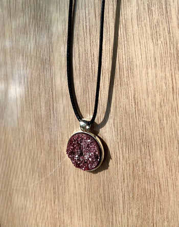 Burgundy Resin Druzy Necklace- Silver Pendant Tray - L.A. Resin Art