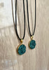 Deep Sea Green Resin Druzy Necklace- Gold Pendant Tray - L.A. Resin Art