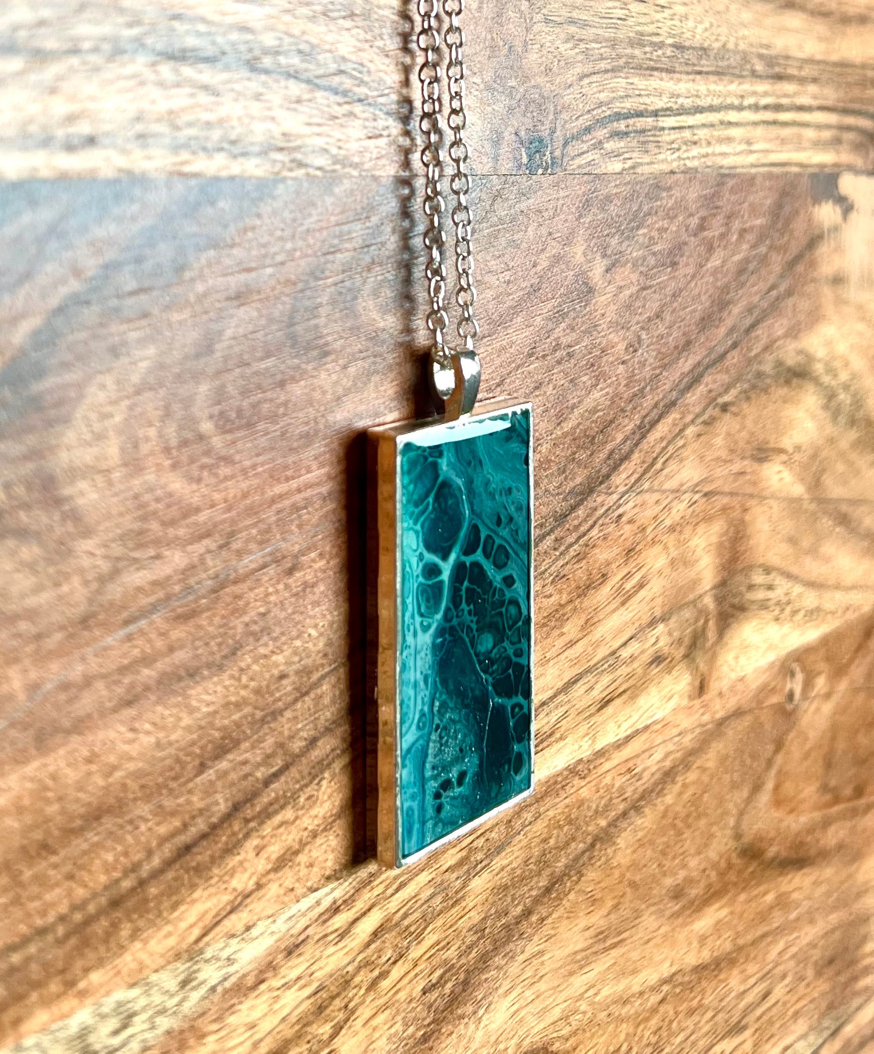 Deep Turquoise and Teal Resin Pendant Necklace - L.A. Resin Art