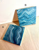 Individual (1 ea) Blues and Gold Ceramic Tile Coaster L.A. Resin Art