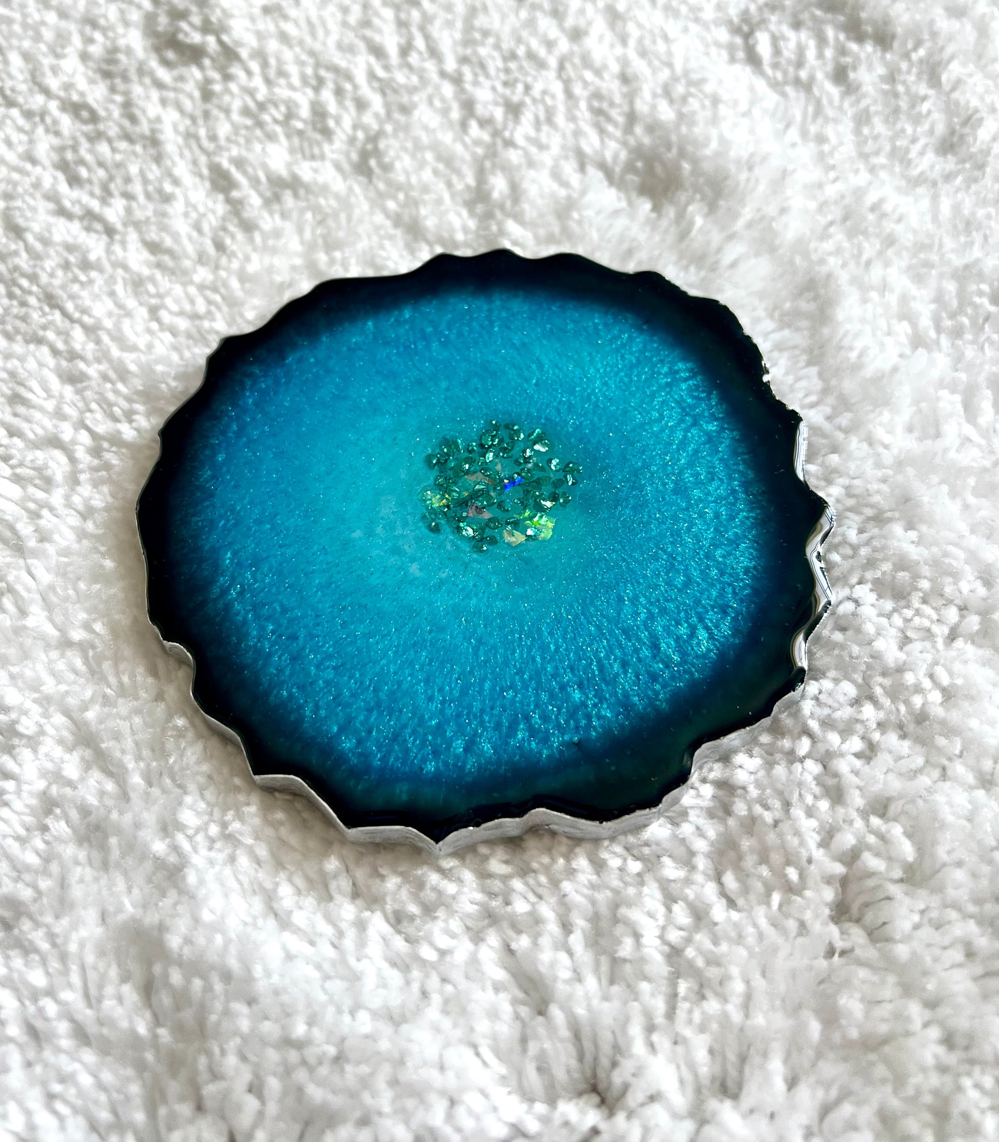 Individual (1 ea) Metallic Turquoise Agate-Shaped Casted Resin Coaster - L.A. Resin Art