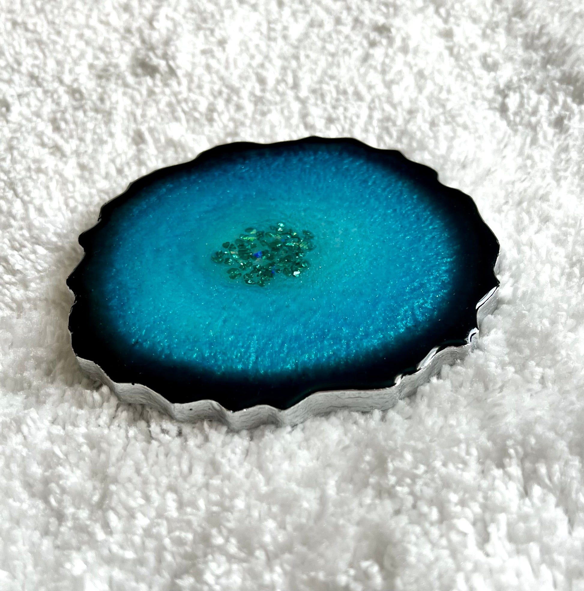 Individual (1 ea) Metallic Turquoise Agate-Shaped Casted Resin Coaster - L.A. Resin Art