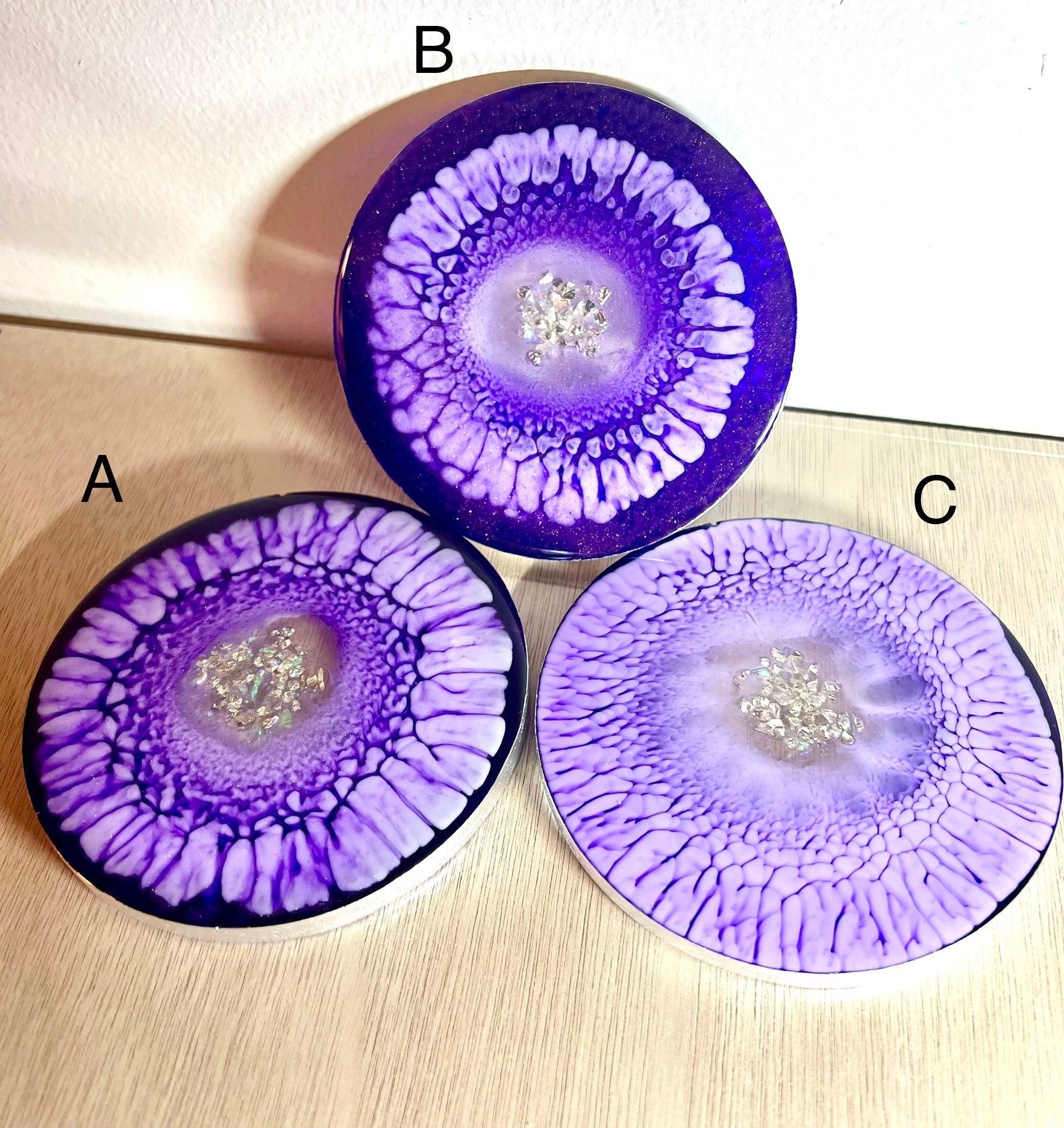 Individual (1 ea) Purple Round Casted Resin Coaster L.A. Resin Art