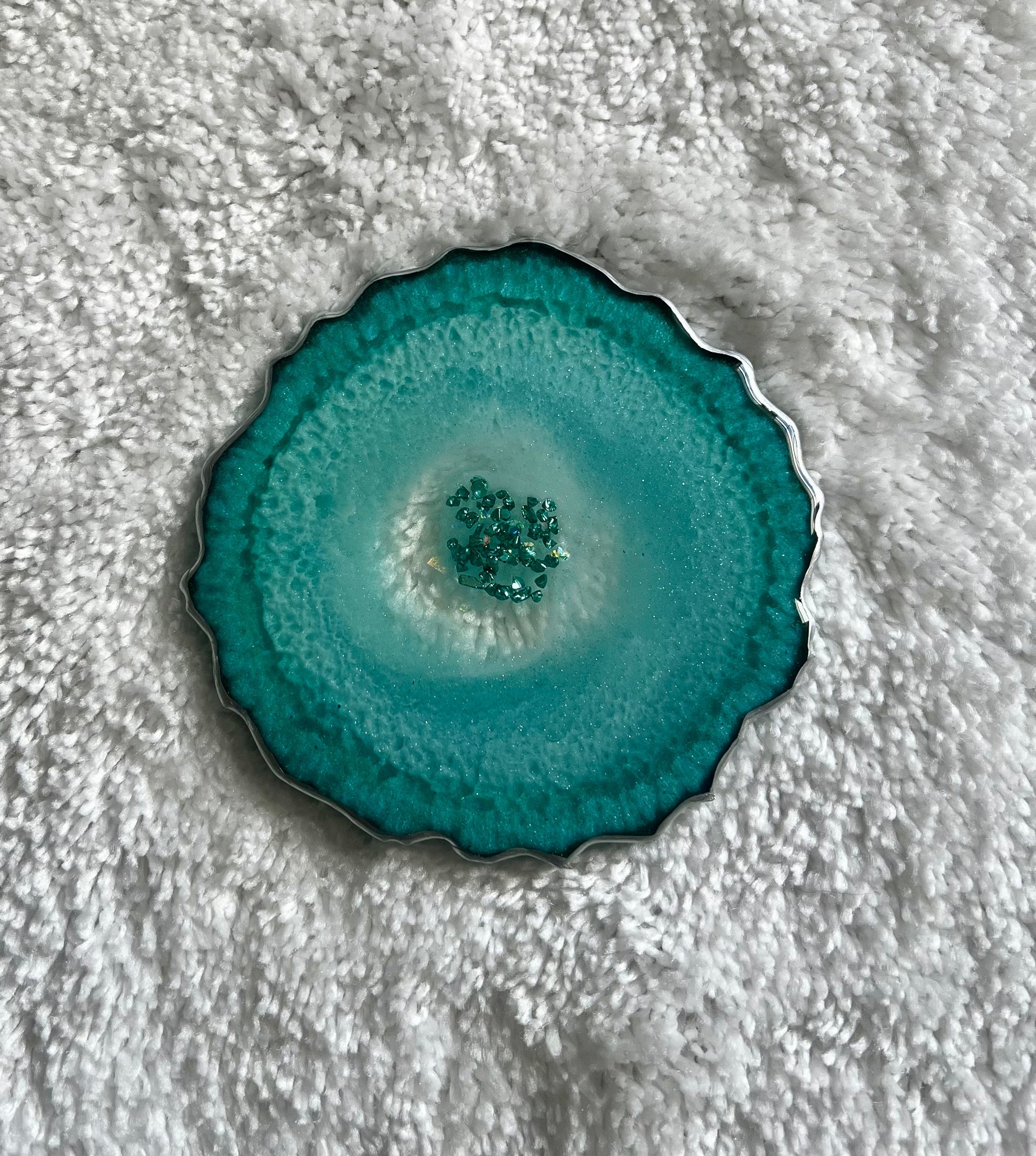 Individual (1 EA) Shimmery Turquoise and Blue Agate-Shaped Casted Resin Coaster - L.A. Resin Art