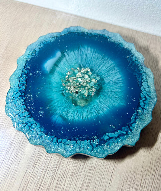 Individual (1 ea) Sparkly Teal Blue Agate-Shaped Casted Resin Coaster - L.A. Resin Art