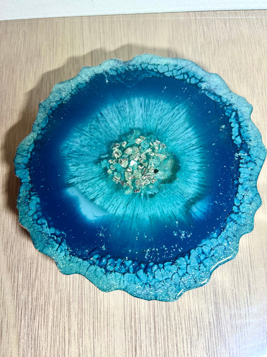 Individual (1 ea) Sparkly Teal Blue Agate-Shaped Casted Resin Coaster - L.A. Resin Art