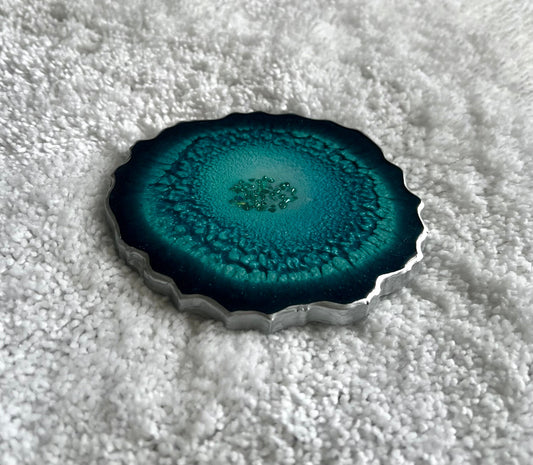 Individual (1 EA) Sparkly Turquoise and Teal Agate-Shaped Casted Resin Coaster - L.A. Resin Art