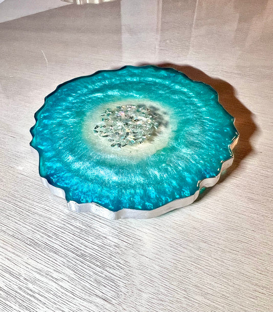 Individual (1 ea) Teal Agate-Shaped Resin Casted Coaster - L.A. Resin Art