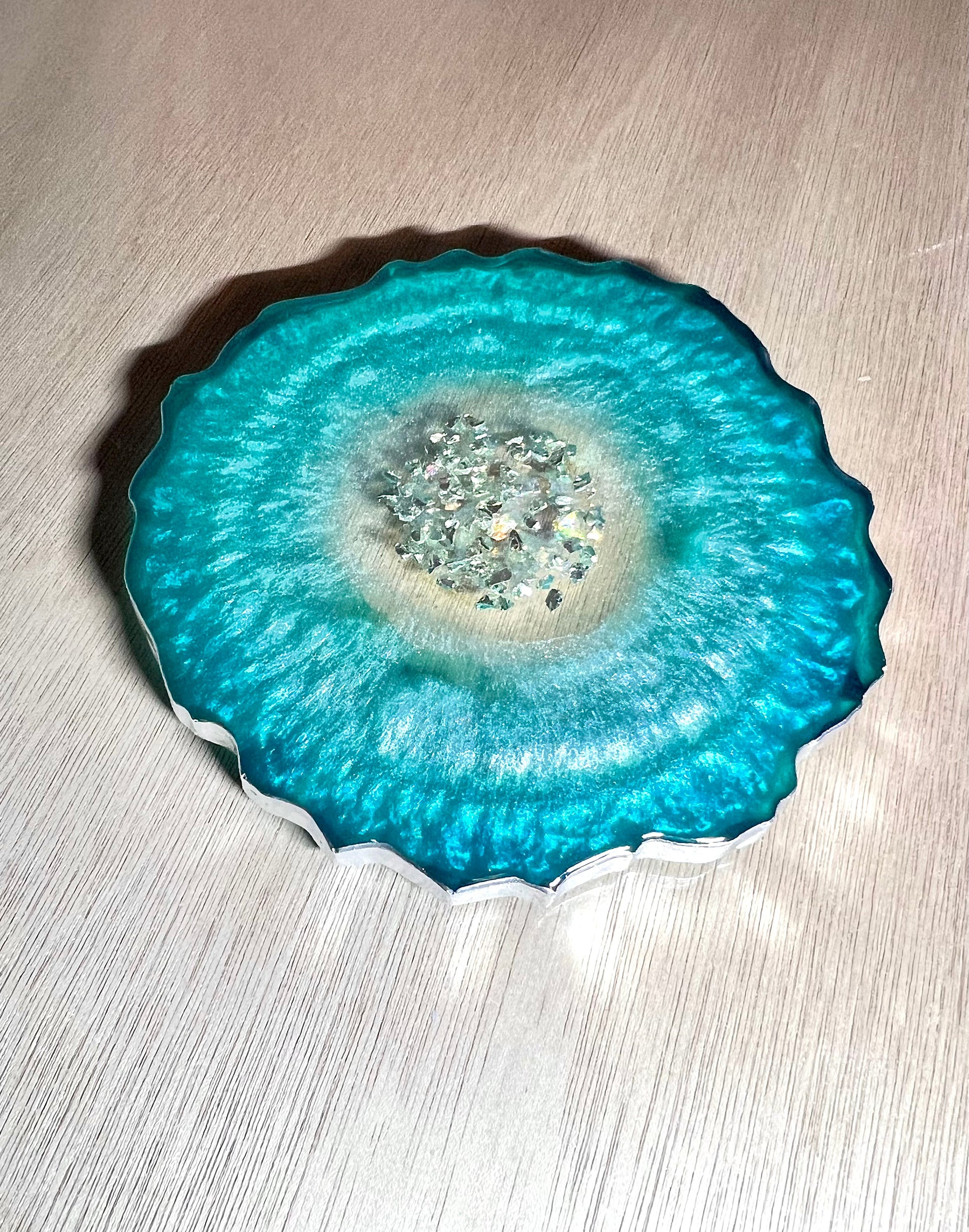 Individual (1 ea) Teal Agate-Shaped Resin Casted Coaster - L.A. Resin Art