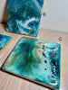 Individual (1 ea) Turquoise, Blues, and Gold Ceramic Tile Coaster L.A. Resin Art