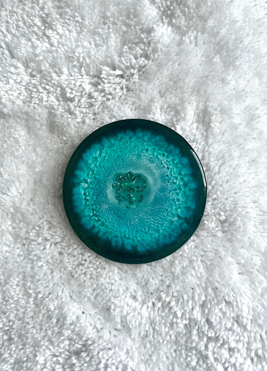 Individual (1 ea) Turquoise Casted Round Casted Resin Coaster - L.A. Resin Art