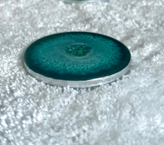 Individual (1 ea) Turquoise Casted Round Casted Resin Coaster - L.A. Resin Art