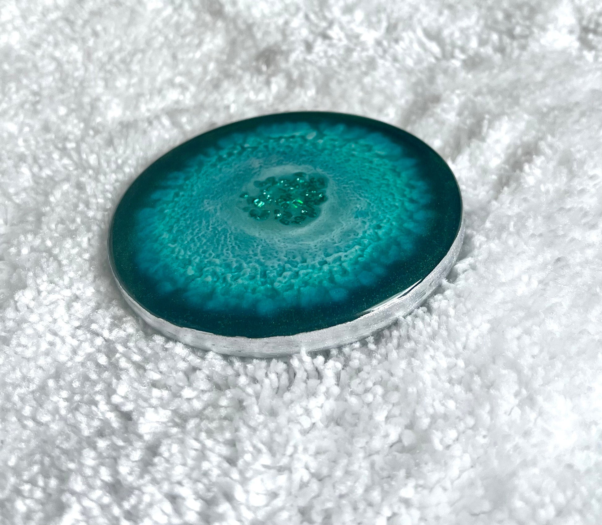 Individual (1 ea) Turquoise Casted Round Casted Resin Coaster - L.A. Resin Art