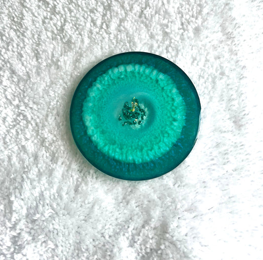 Individual (1 ea) Turquoise-Green Casted Round Resin Coaster - L.A. Resin Art