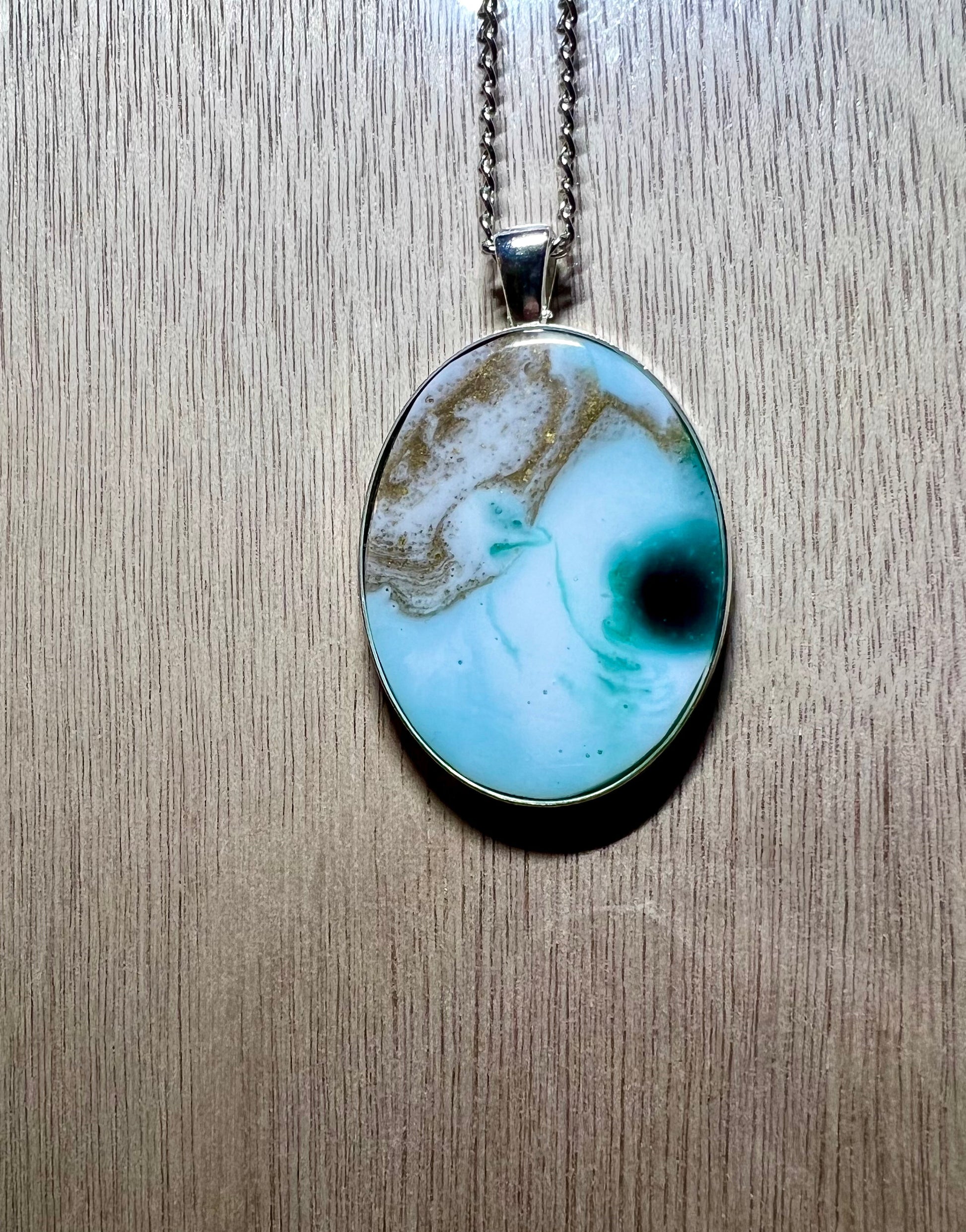 Large, Chunky Oval Resin Pendant Necklace - L.A. Resin Art