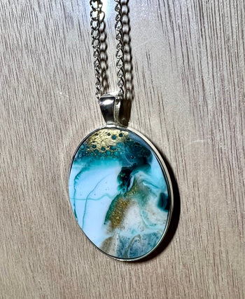 Large, Chunky Oval Resin Pendant Necklace - L.A. Resin Art