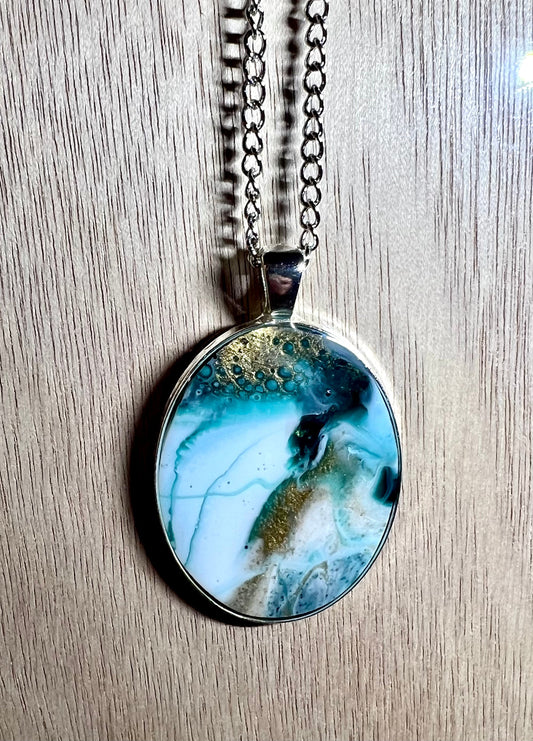 Large, Chunky Oval Resin Pendant Necklace - L.A. Resin Art