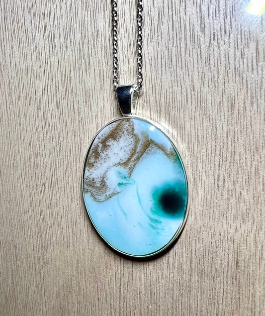 Large, Chunky Oval Resin Pendant Necklace - L.A. Resin Art