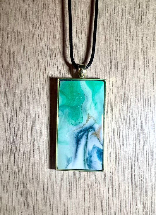 Large Rectangle Resin Pendant Necklace - L.A. Resin Art