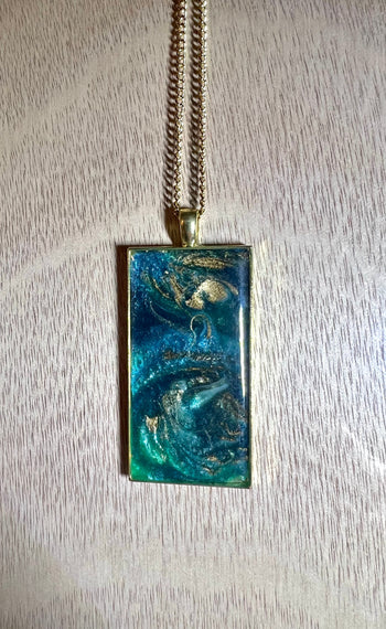 Large Rectangle Resin Pendant Necklace - L.A. Resin Art