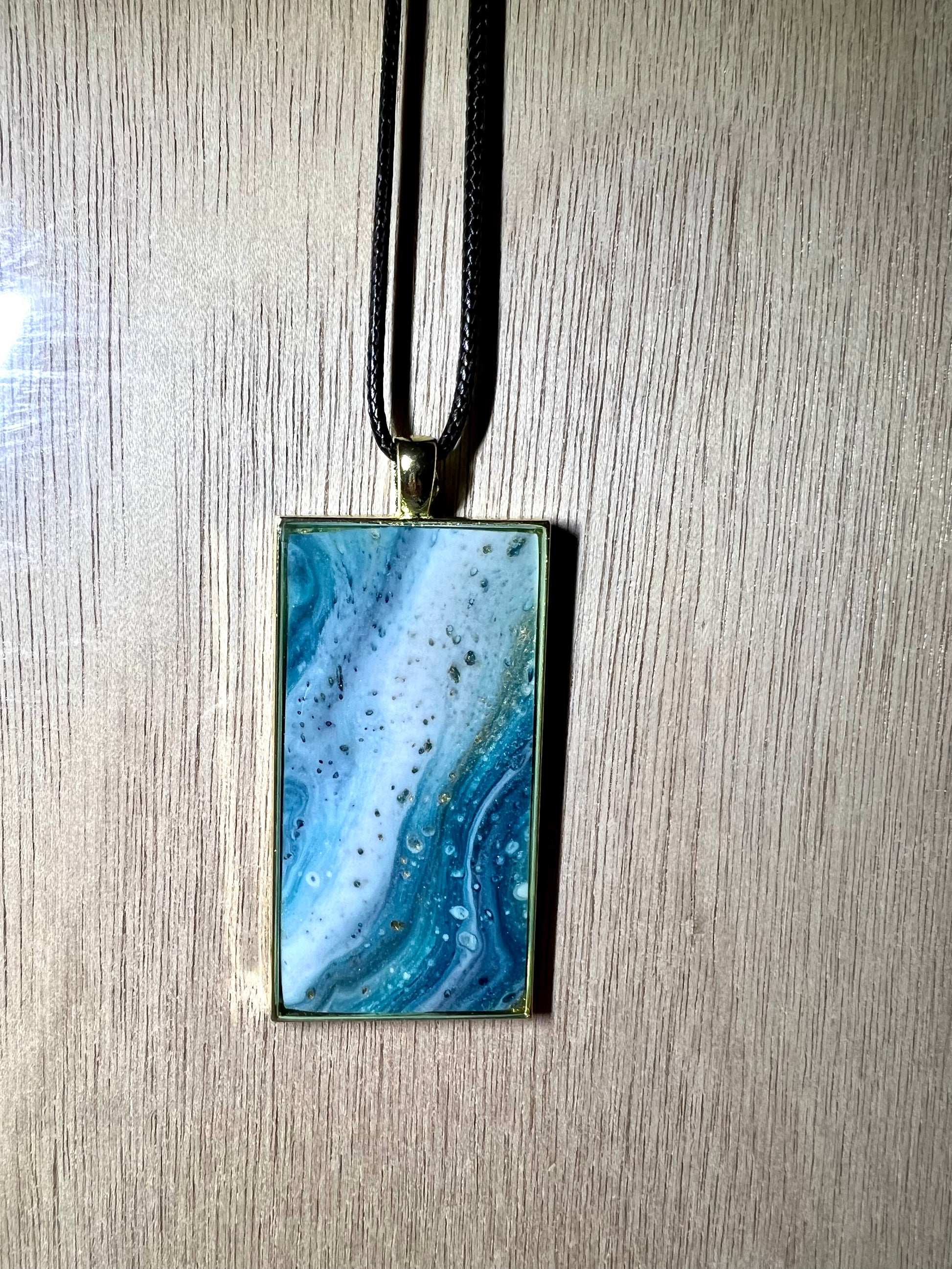 Large Rectangle Resin Pendant Necklace - L.A. Resin Art