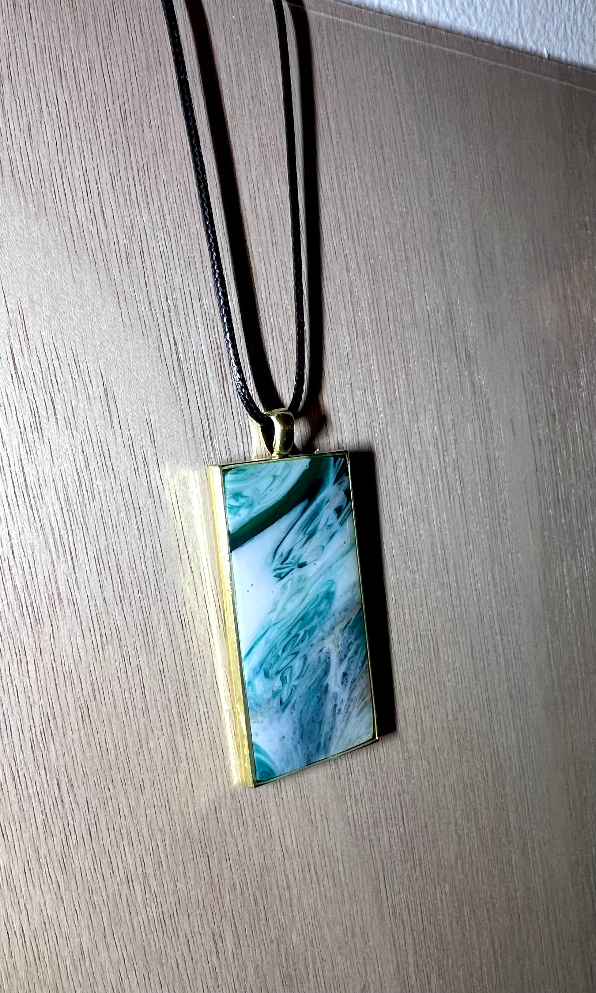 Large Rectangle Resin Pendant Necklace - L.A. Resin Art