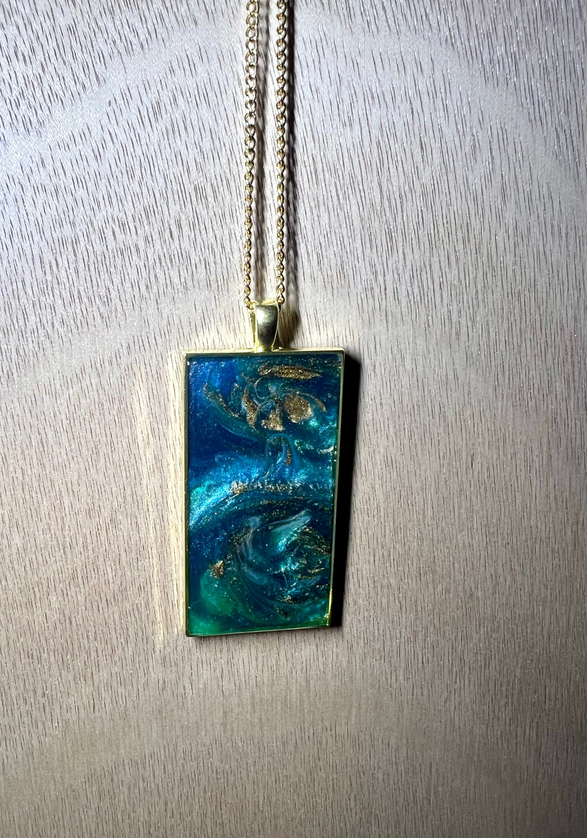 Large Rectangle Resin Pendant Necklace - L.A. Resin Art